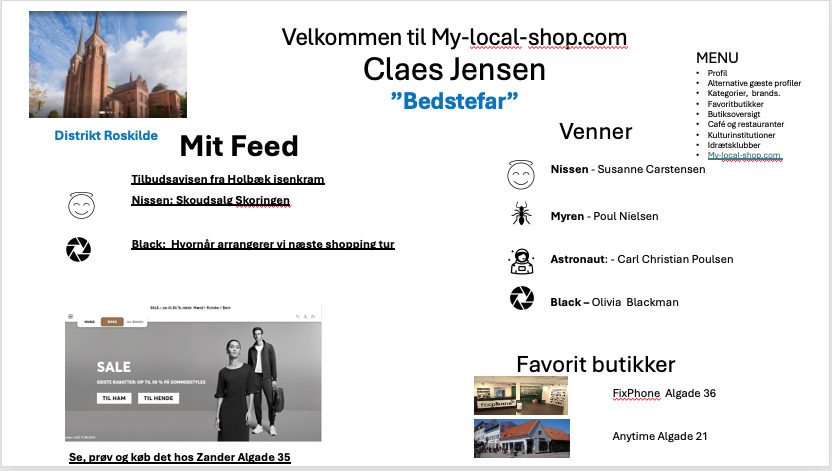 Eksempel på en forside i Mit Feed SHOPCHAT